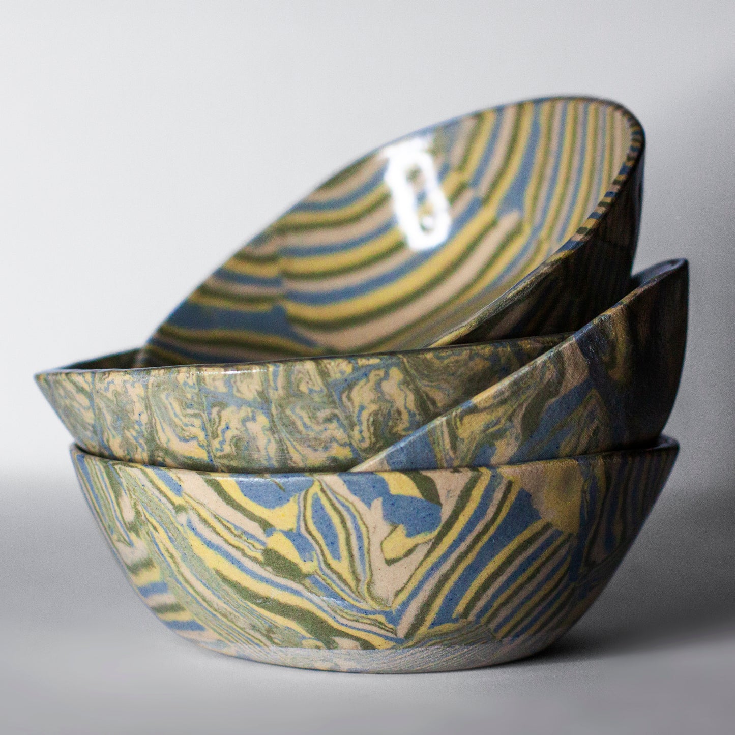 Handmade Nerikomi Stoneware Striped Bowl