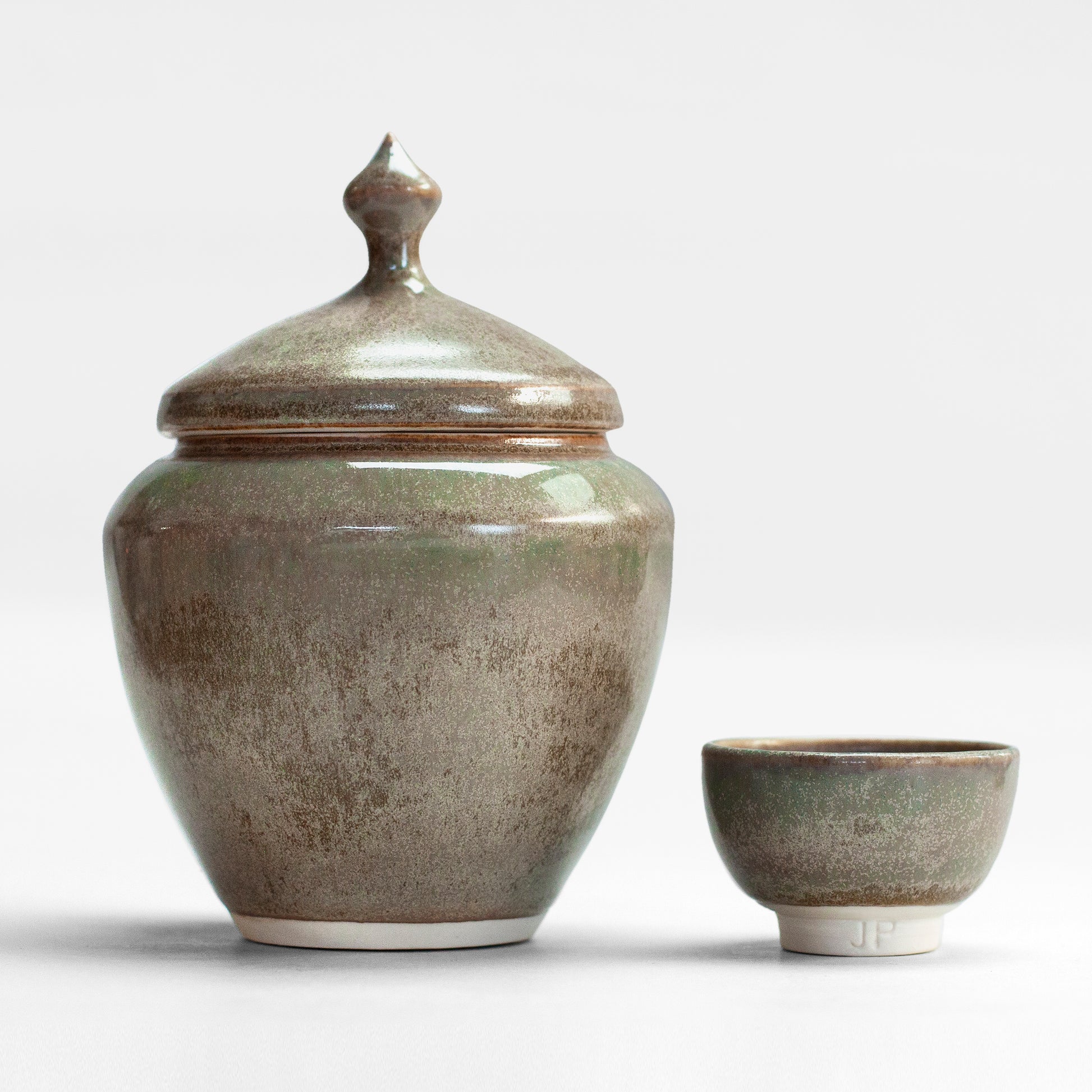 Handmade Porcelain Lidded Pot - Olive Green