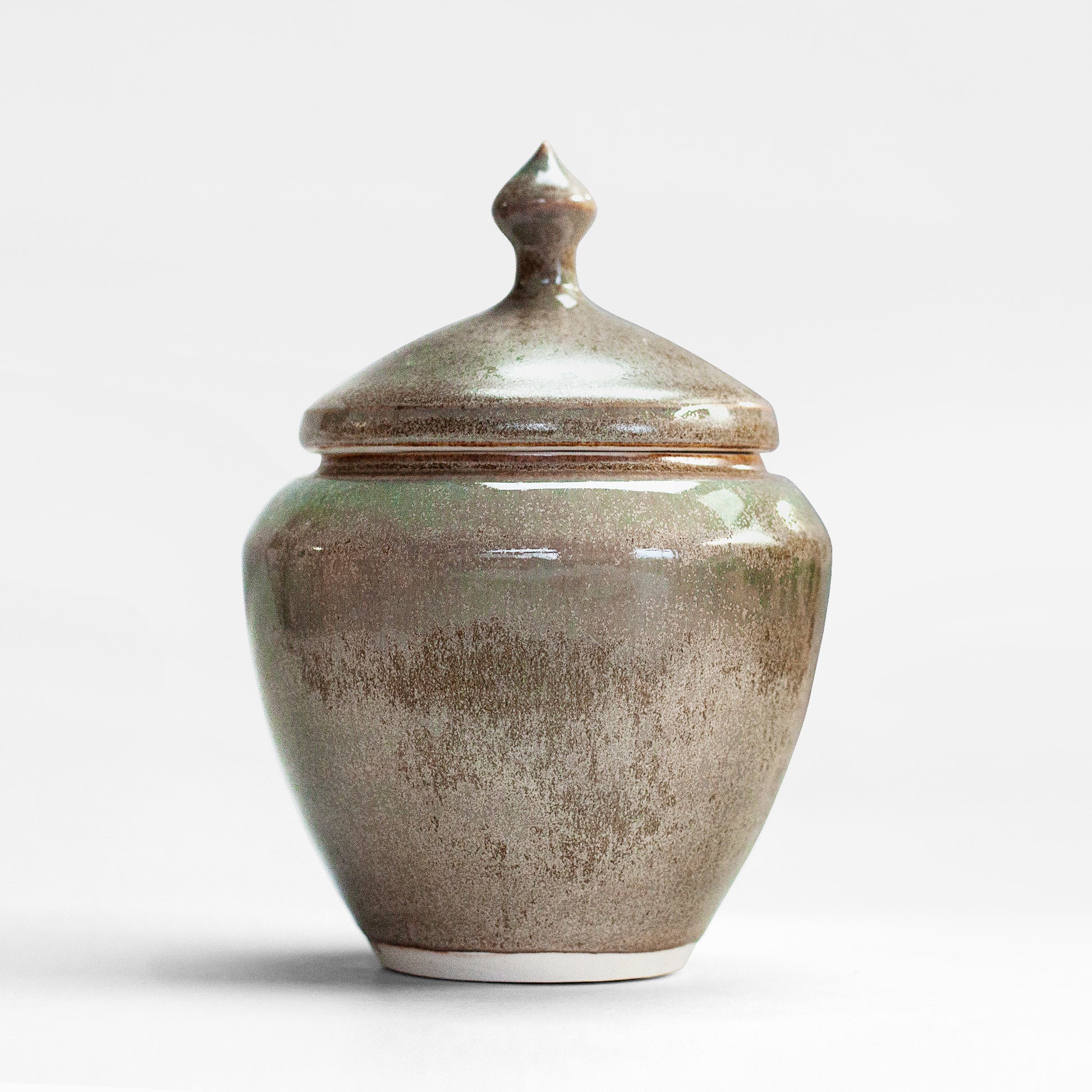 Handmade Porcelain Lidded Pot - Olive Green