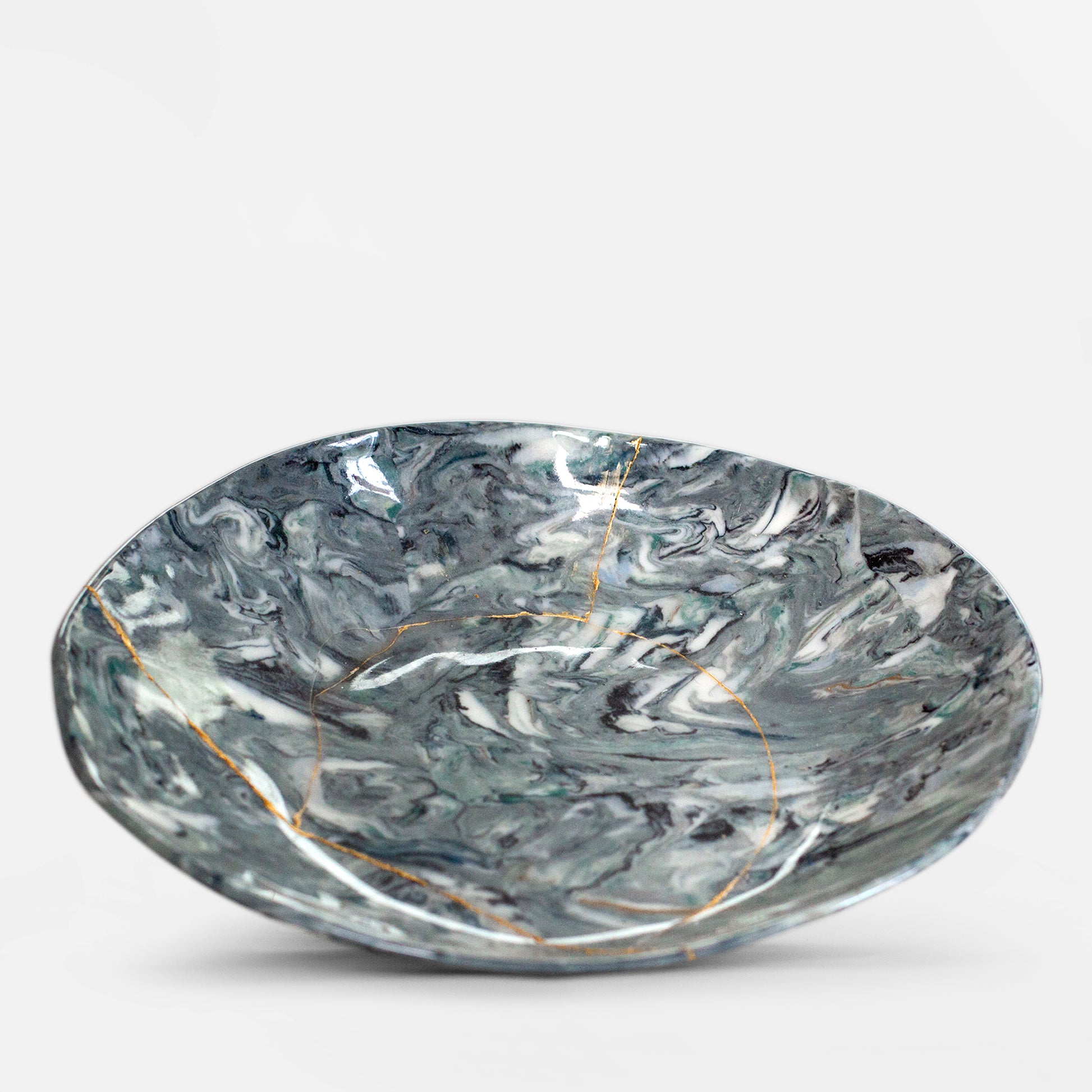 Green Marbled Clear Glazed Large Bowl