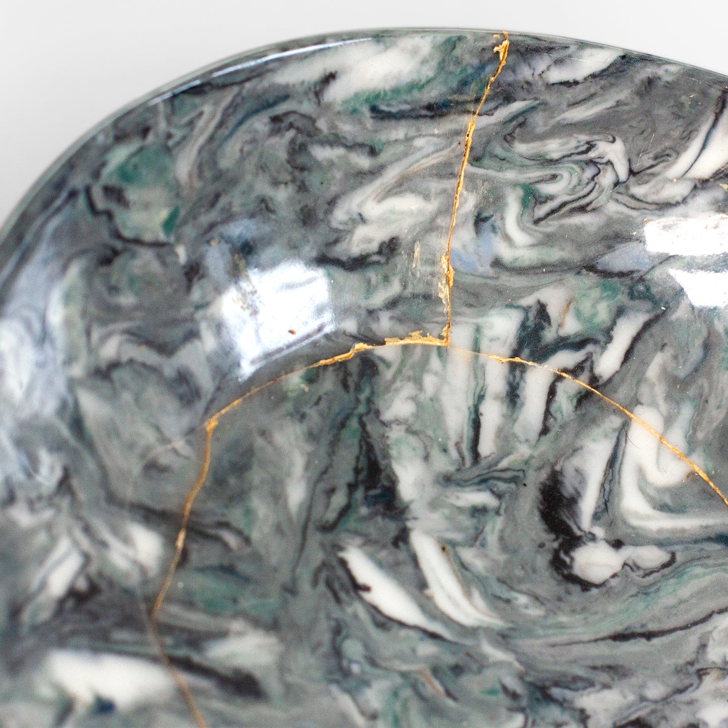 Green Marbled Clear Glazed Large Bowl