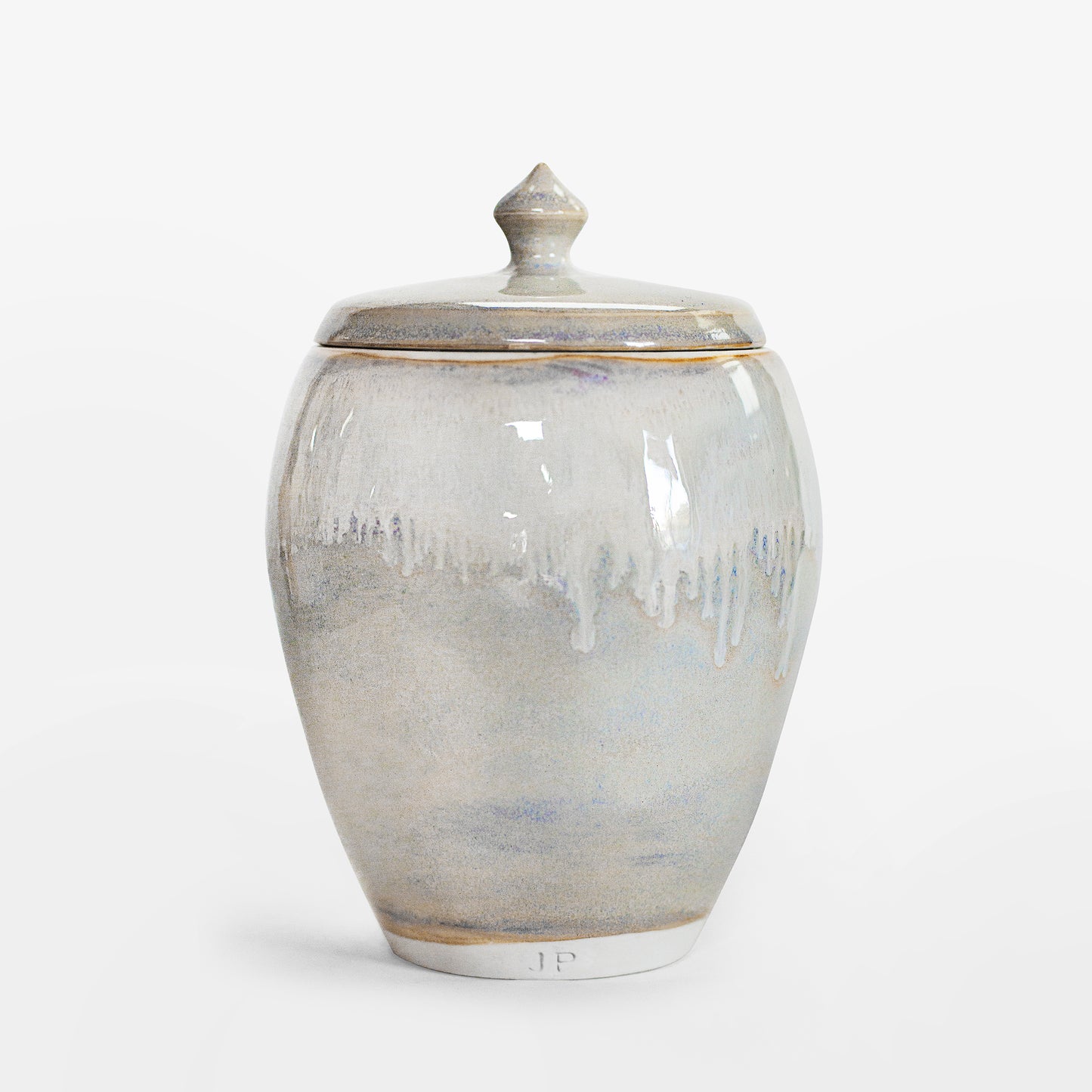 Handmade Porcelain Urn - Soft Blue With White Frosted Top