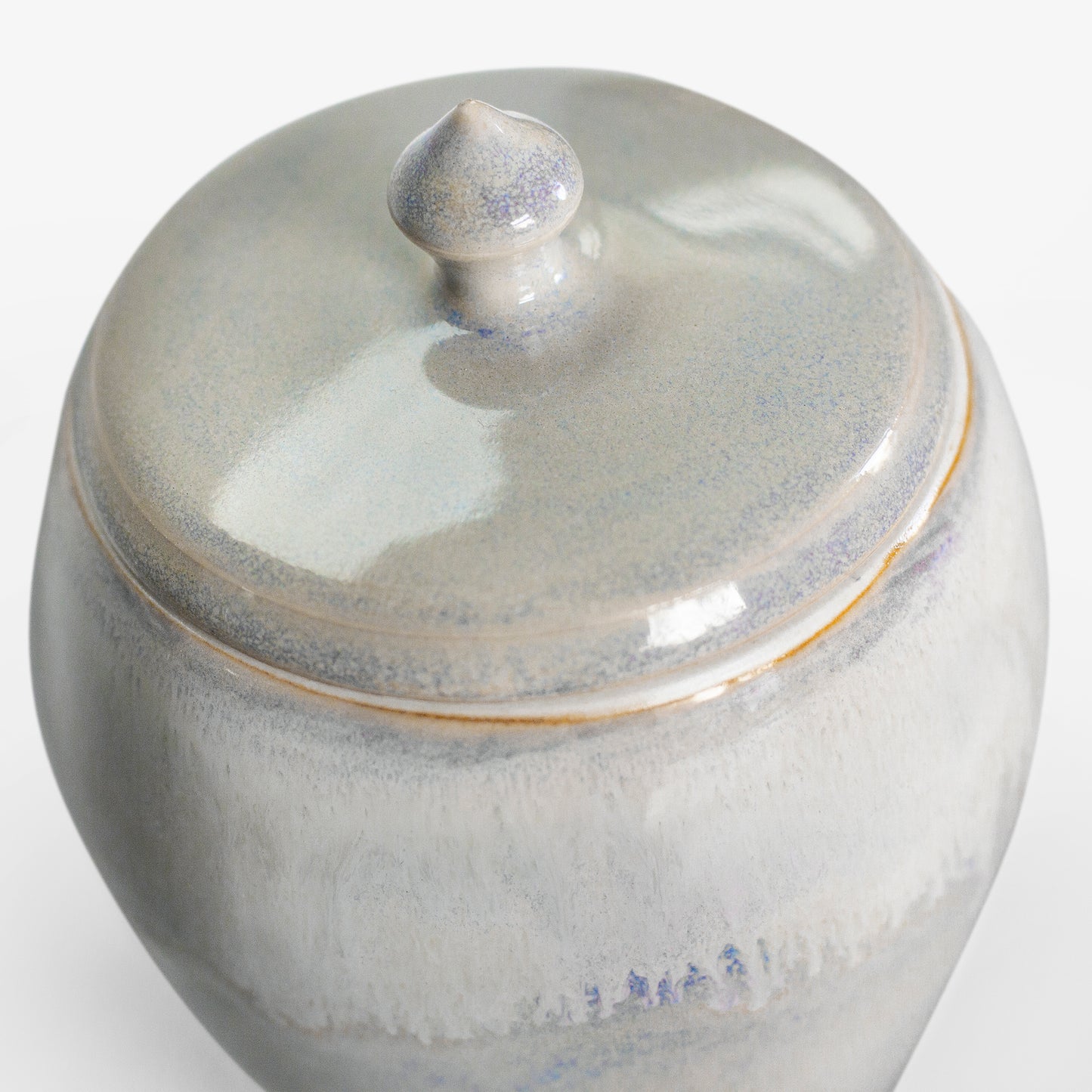 Handmade Porcelain Urn - Soft Blue With White Frosted Top