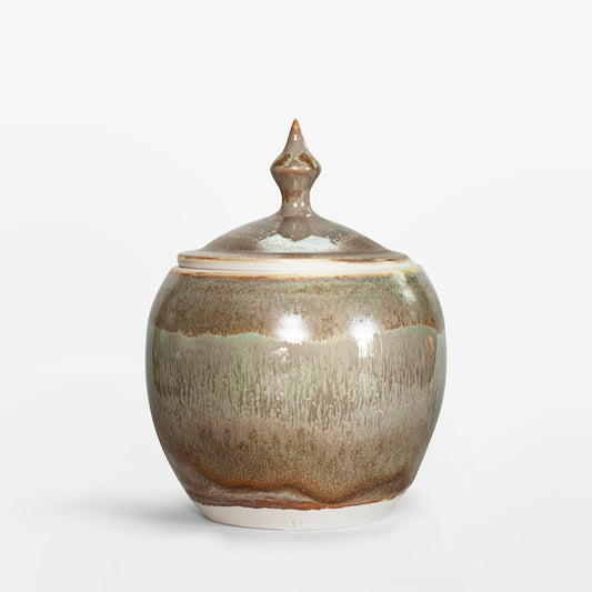 Handmade Porcelain Urn - Green With Crystal Bands