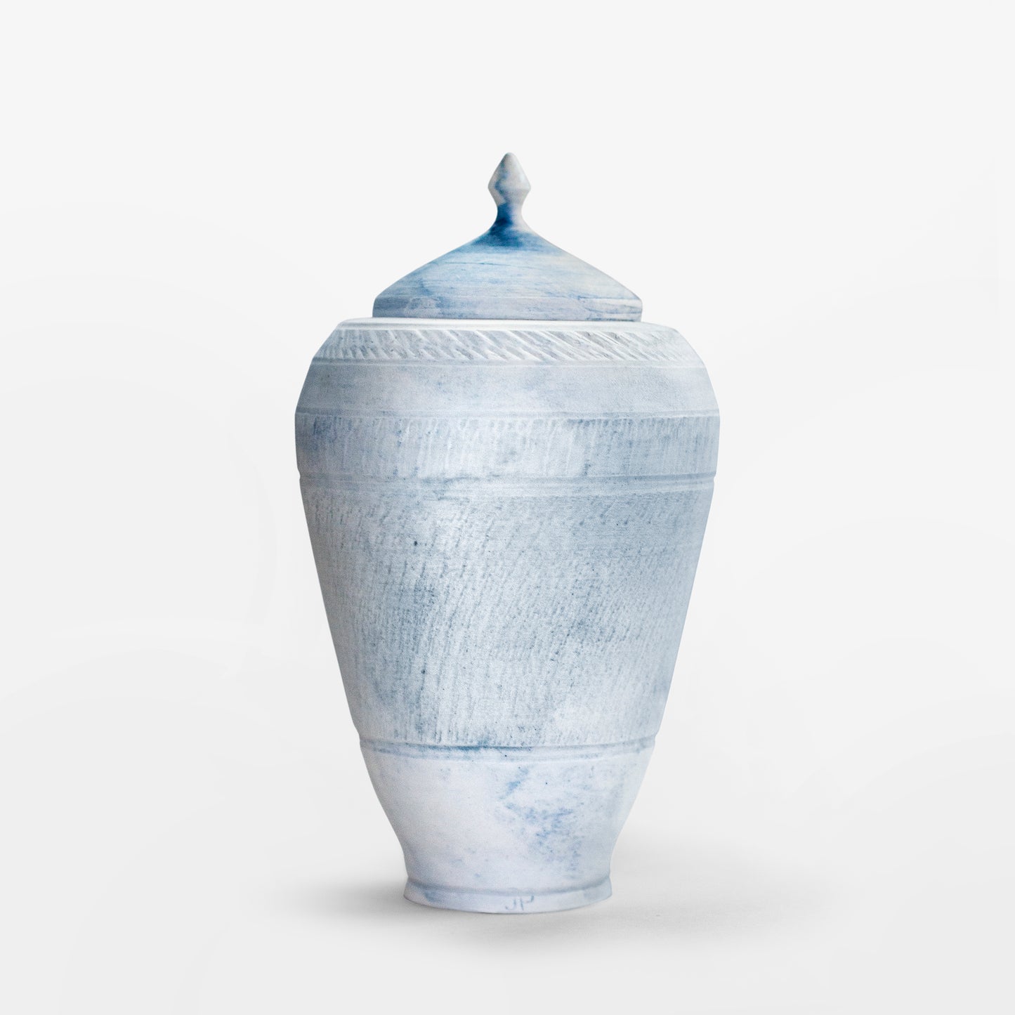 Handmade Chattered Porcelain Urn - Slim - Cobalt Blue Stained