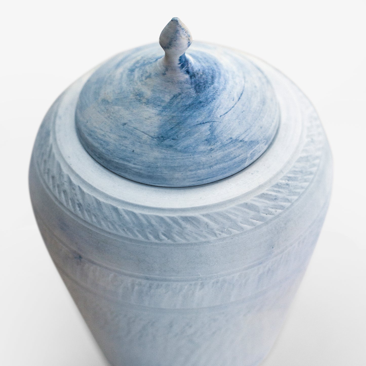 Handmade Chattered Porcelain Urn - Slim - Cobalt Blue Stained