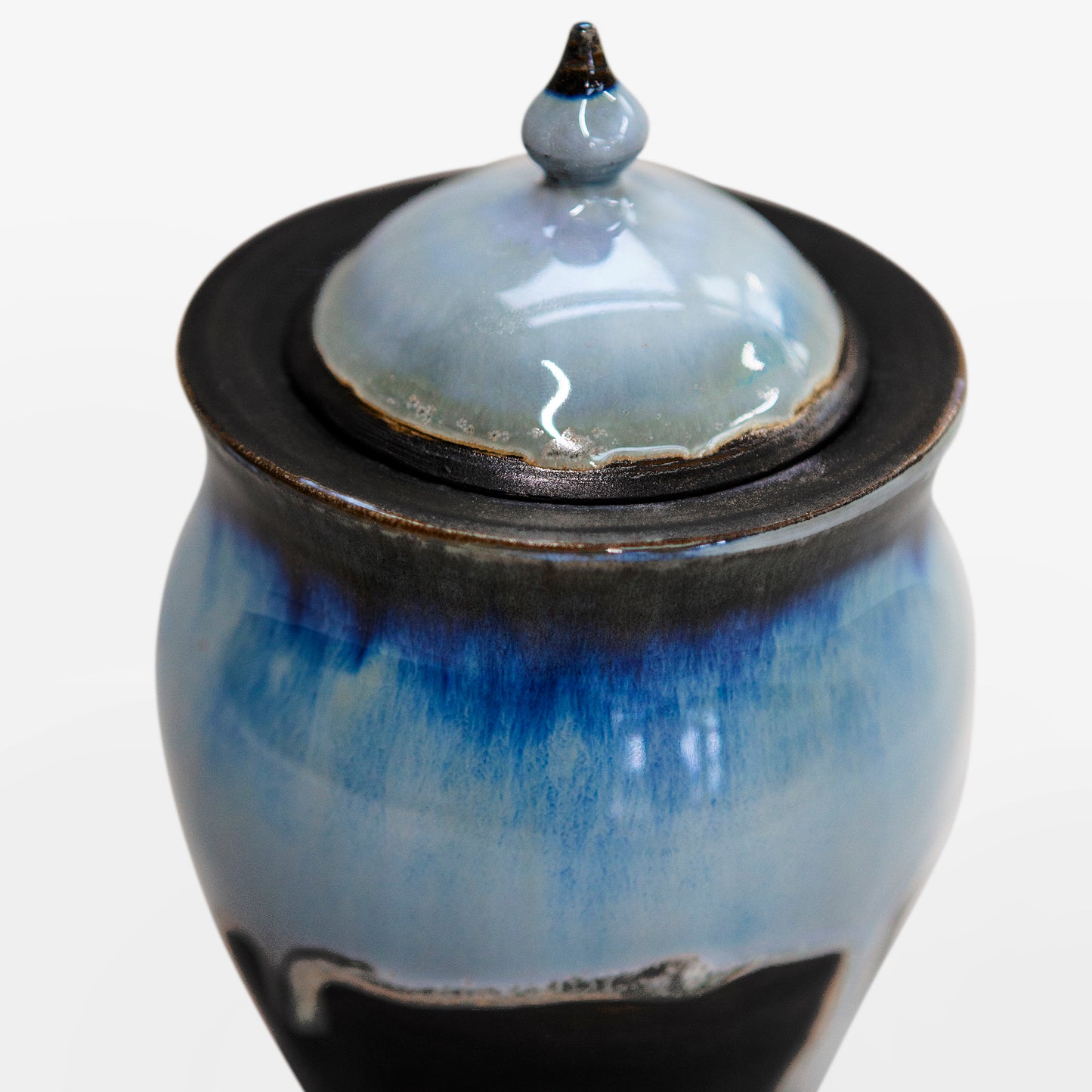 Handmade Black Porcelain Urn - Blue Gradient Drips